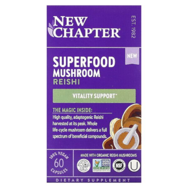 Superfood Mushroom, Рейши, 60 веганских капсул New Chapter