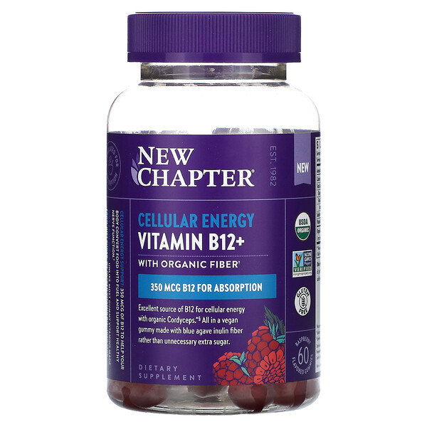 Cellular Energy Vitamin B12+, Raspberry, 350 mcg, 60 Flavored Gummies (Жевательные конфеты) New Chapter