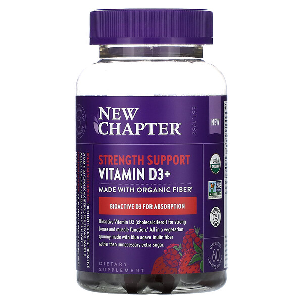 Витамин D3+, Поддержка силы, ягодная смесь, 60 жевательных конфет со вкусом New Chapter