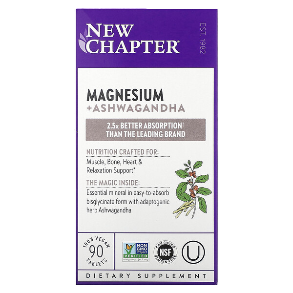 Магний + Ашваганда, 90 веганских таблеток New Chapter