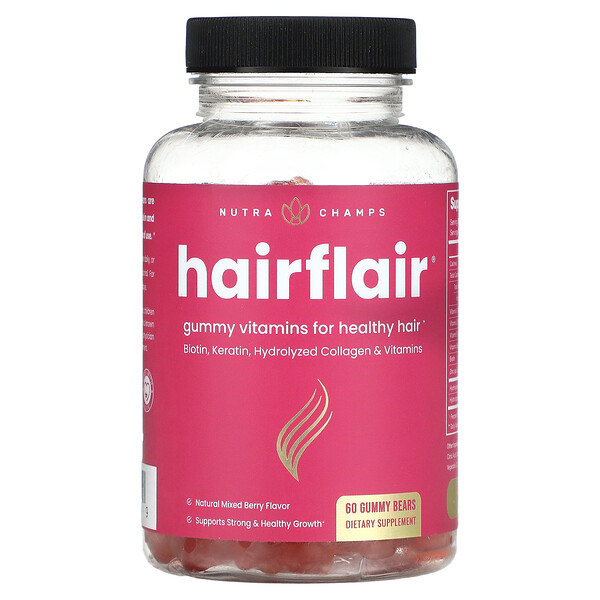 Hairflair, Натуральная ягодная смесь, 60 мармеладных мишек NutraChamps