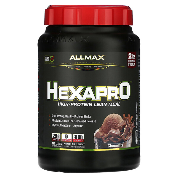 Hexapro, Постная еда с высоким содержанием белка, шоколад, 2 фунта (907 г) ALLMAX
