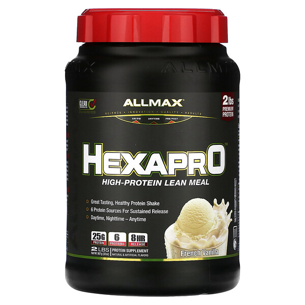 Hexapro, Постная еда с высоким содержанием белка, французская ваниль, 2 фунта (907 г) ALLMAX