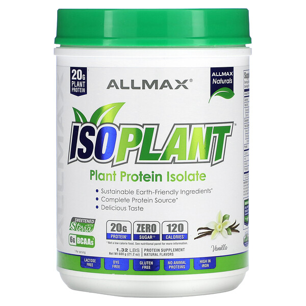 ISOPLANT, Изолят растительного белка, ваниль, 1,32 фунта (600 г) ALLMAX