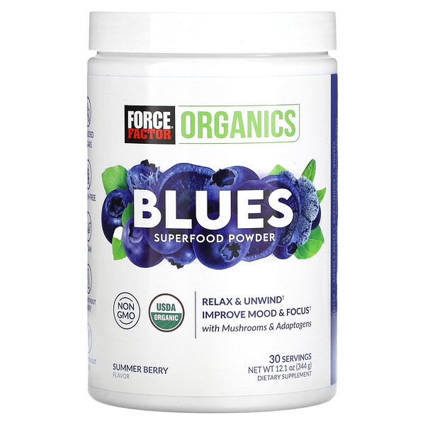 Organics, Порошок Blues Superfood, летние ягоды, 12,1 унции (344 г) Force Factor