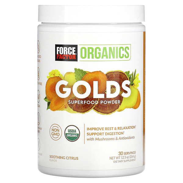 Organics, Golds, суперпищевой порошок, успокаивающий цитрус, 12,5 унций (354 г) Force Factor