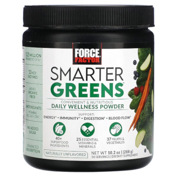 Smarter Greens, Порошок Daily Wellness, натуральный без ароматизаторов, 10,2 унции (288 г) Force Factor