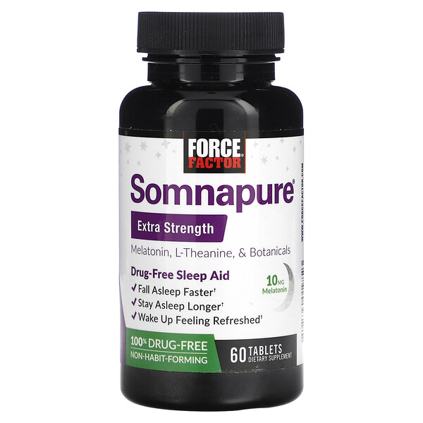 Force Factor, Somnapure Extra Strength, мелатонин, L-теанин и растительные компоненты, 60 таблеток Force Factor