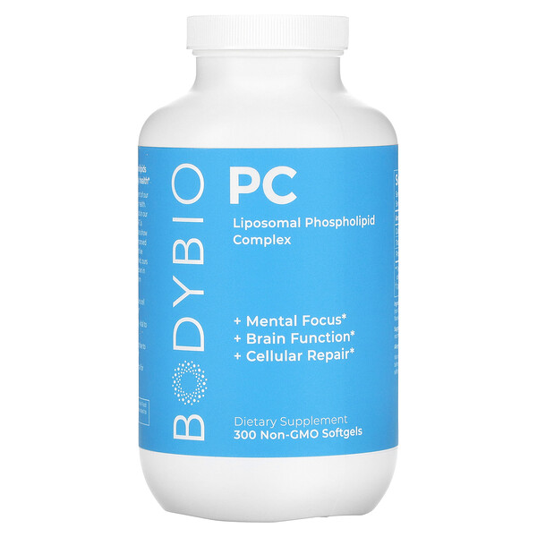 PC, Липосомальный Фосфолипидный Комплекс - 300 капсул без ГМО - BodyBio BodyBio