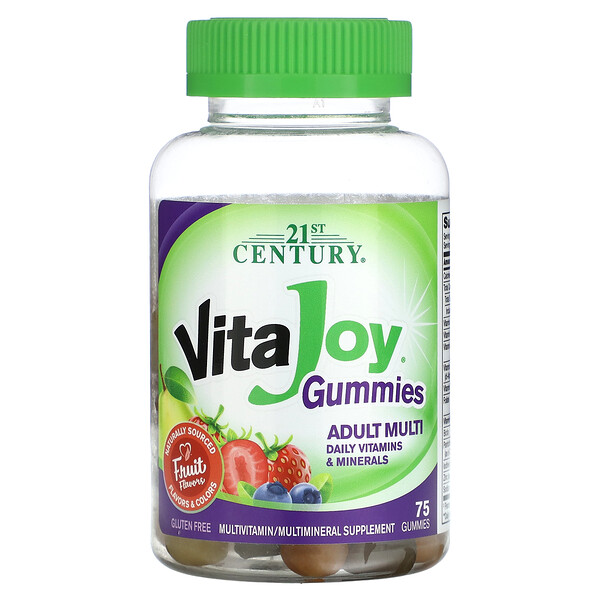 Vita Joy Gummies, Мульти для взрослых, фрукты, 75 жевательных конфет 21st Century