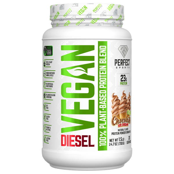 Vegan Diesel, 100% белковая смесь растительного происхождения, шоколадное мороженое, 1,5 фунта (700 г) Perfect Sports
