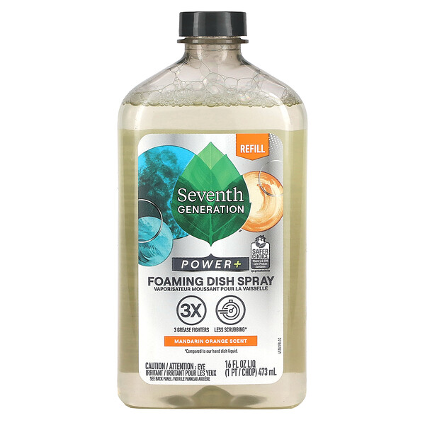 Power+ Foaming Dish Spray, Refill, Mandarin Orange, 16 fl oz (473 ml) Seventh Generation