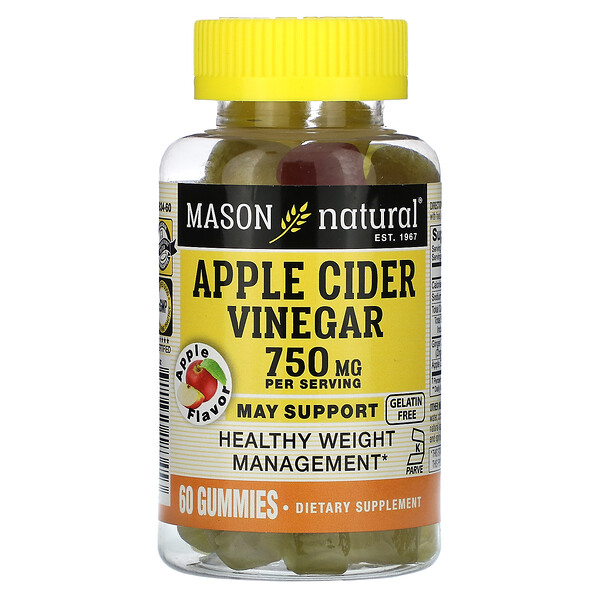 Яблочный уксус, яблоко, 250 мг, 60 жевательных конфет Mason Natural