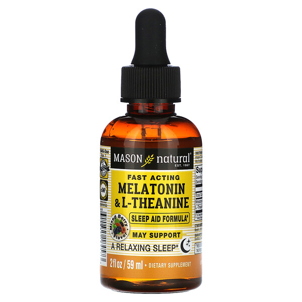 Fast Acting Melatonin & L-Theanine Sleep Aid Formula, Mixed Berry, 2 fl oz (59 ml) Mason Natural