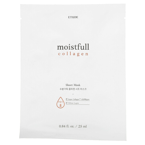 Moistfull Collagen, Тканевая маска для красоты, 1 шт., 25 мл (0,84 жидк. унции) Etude