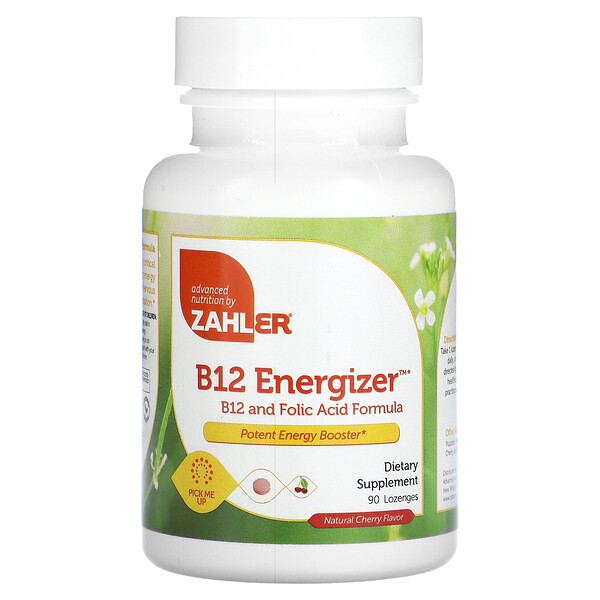 B12 Energizer, формула B12 и фолиевой кислоты, натуральная вишня, 90 пастилок Zahler