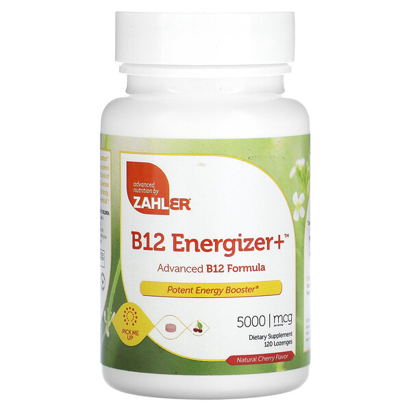 B12 Energizer+, Усовершенствованная формула B12, натуральная вишня, 5000 мкг, 120 пастилок Zahler
