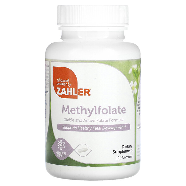 Метилфолат, стабильный и активный фолат, поддерживает здоровое развитие плода, 120 капсул Zahler