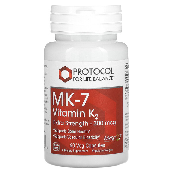 MK-7 Витамин K2, повышенная сила, 300 мкг, 60 растительных капсул Protocol for Life Balance