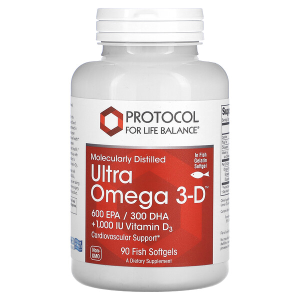 Ultra Omega 3-D - 600 EPA/300 DHA +1000 МЕ Витамин D3 - 90 рыбьих желатиновых капсул - Protocol for Life Balance Protocol for Life Balance
