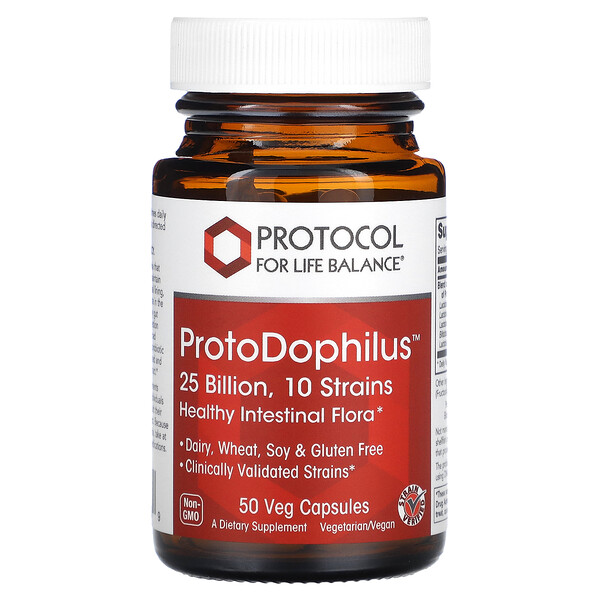 ProtoDophilus, 25 миллиардов, 50 растительных капсул Protocol for Life Balance