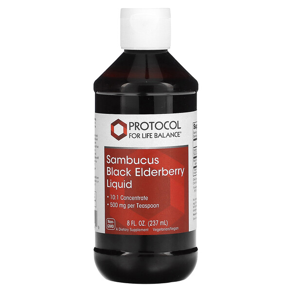Жидкость Sambucus Black Elderberry, 500 мг, 8 жидких унций (237 мл) Protocol for Life Balance
