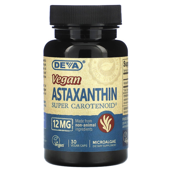 Астаксантин Веган, Супер Каротиноид - 12 мг - 30 веганских капсул - Deva Deva