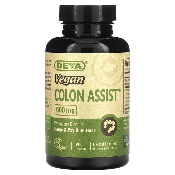 Vegan Colon Assist, 600 мг, 90 таблеток Deva