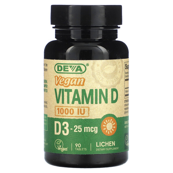 Веганский витамин D, D3, 25 мкг (1000 МЕ), 90 таблеток Deva