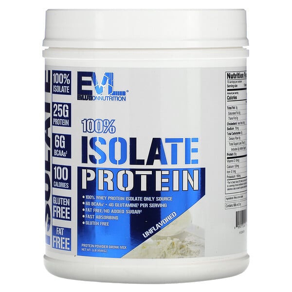 100% изолят белка, без вкуса, 1 фунт (454 г) EVLution Nutrition