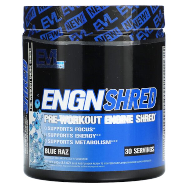 ENGN Shred, Средство для двигателя перед тренировкой, Blue Raz, 8,5 унций (240 г) EVLution Nutrition