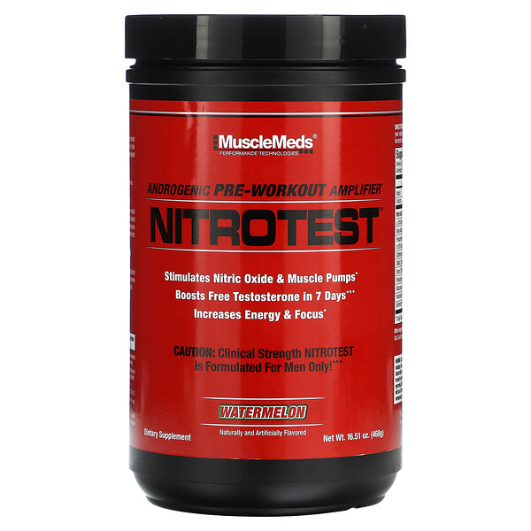 Nitrotest, Усилитель андрогенного действия перед тренировкой, арбуз, 16,51 унции (468 г) MuscleMeds