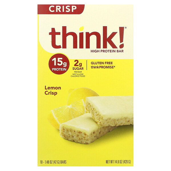Батончик с высоким содержанием белка, лимонные чипсы, 10 батончиков по 1,48 унции (42 г) каждый Think!