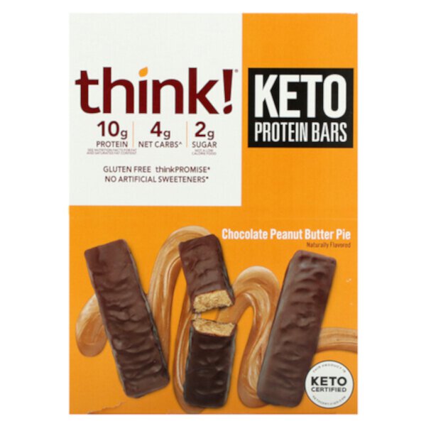 Keto Protein Bars, Шоколадный пирог с арахисовым маслом, 10 батончиков, по 1,41 унции (40 г) каждый Think!