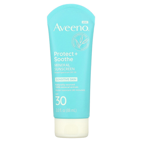 Минеральный солнцезащитный крем Protect + Soothe, SPF 30, 3 жидких унции (88 мл) Aveeno