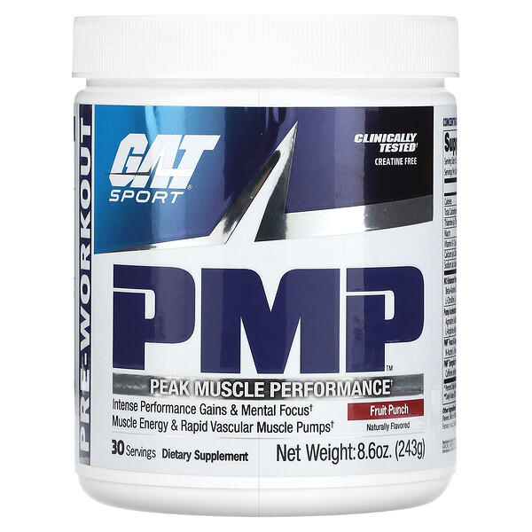 PMP, Предтренировочный комплекс, максимальная наращивание мышечной массы, фруктовый пунш, 8,6 унции (243 г) GAT