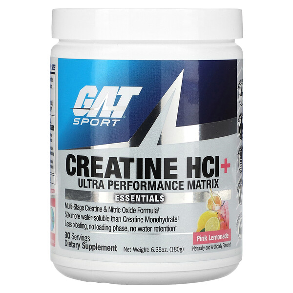 Sport, Creatine HCI + Ultra Performance Matrix, розовый лимонад, 6,35 унции (180 г) GAT