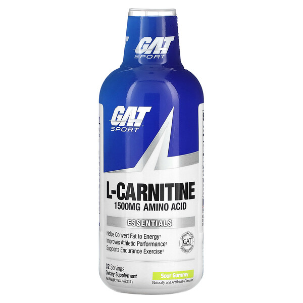 L-карнитин, аминокислота, кислая жевательная резинка, 1500 мг, 16 унций (473 мл) GAT