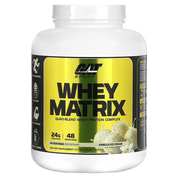 Whey Matrix, Комплекс сывороточного белка Quad-Blend, ванильное мороженое, 4,5 фунта (2,06 кг) GAT