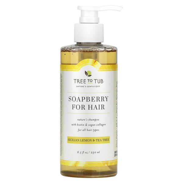Шампунь для волос Soapberry For Hair, для всех типов волос, сицилийский лимон и чайное дерево, 8,5 жидких унций (250 мл) Tree To Tub