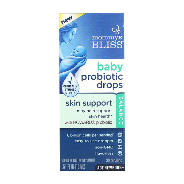Детские пробиотические капли, возраст новорожденных +, без вкуса, 0,51 жидкая унция (15 мл) Mommy's Bliss