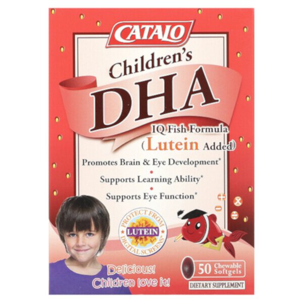 Детская рыбная формула DHA IQ, с добавлением лютеина, клубника, 50 жевательных мягких таблеток Catalo Naturals