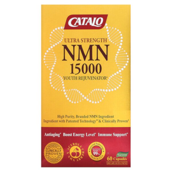 NMN 15000 Омолаживающее средство для молодости, 60 вегетарианских капсул Catalo Naturals