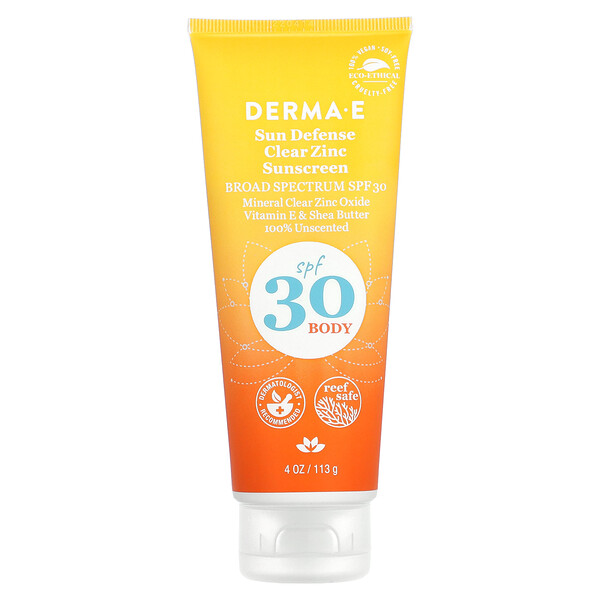 Sun Defense Clear Zinc Sunscreen, для тела, SPF 30, без запаха, 4 унции (113 г) Derma E