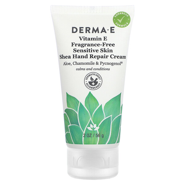 Восстанавливающий крем для рук для чувствительной кожи ши, витамин Е, без отдушек, 2 унции (56 г) Derma E