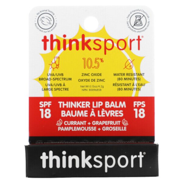 Thinksport, Бальзам для губ Thinker, SPF 18, смородина + грейпфрут, 0,15 унции (4,2 г) Think