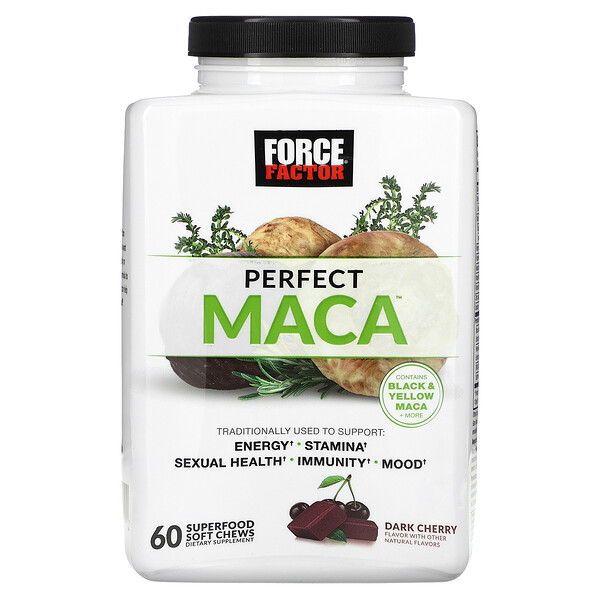 Perfect Maca, Темная вишня, 60 мягких жевательных конфет из суперпродуктов Force Factor