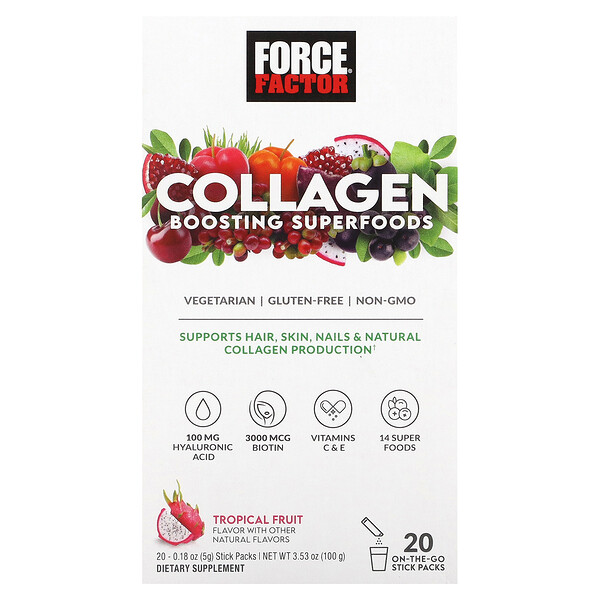 Collagen Boosting Superfoods, тропические фрукты, 20 пакетиков по 0,18 унции (5 г) каждый Force Factor