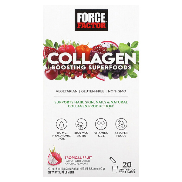 Collagen Boosting Superfoods, Tropical Fruit, 20 Stick Packs, 0.18 oz (Унции) (5 g) Each Force Factor