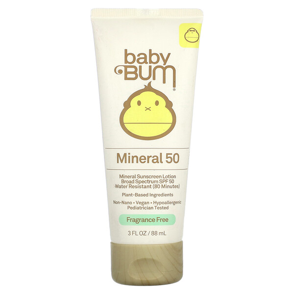 Mineral Sunscreen Lotion, SPF 50, Fragrance Free, 3 fl oz (88 ml) Sun Bum